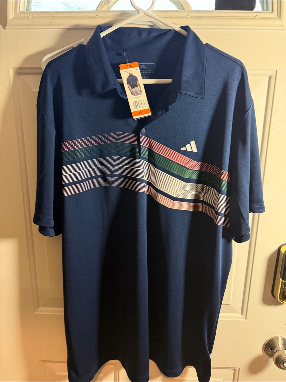 adidas Navy Polo with Multicolor Chest Stripes